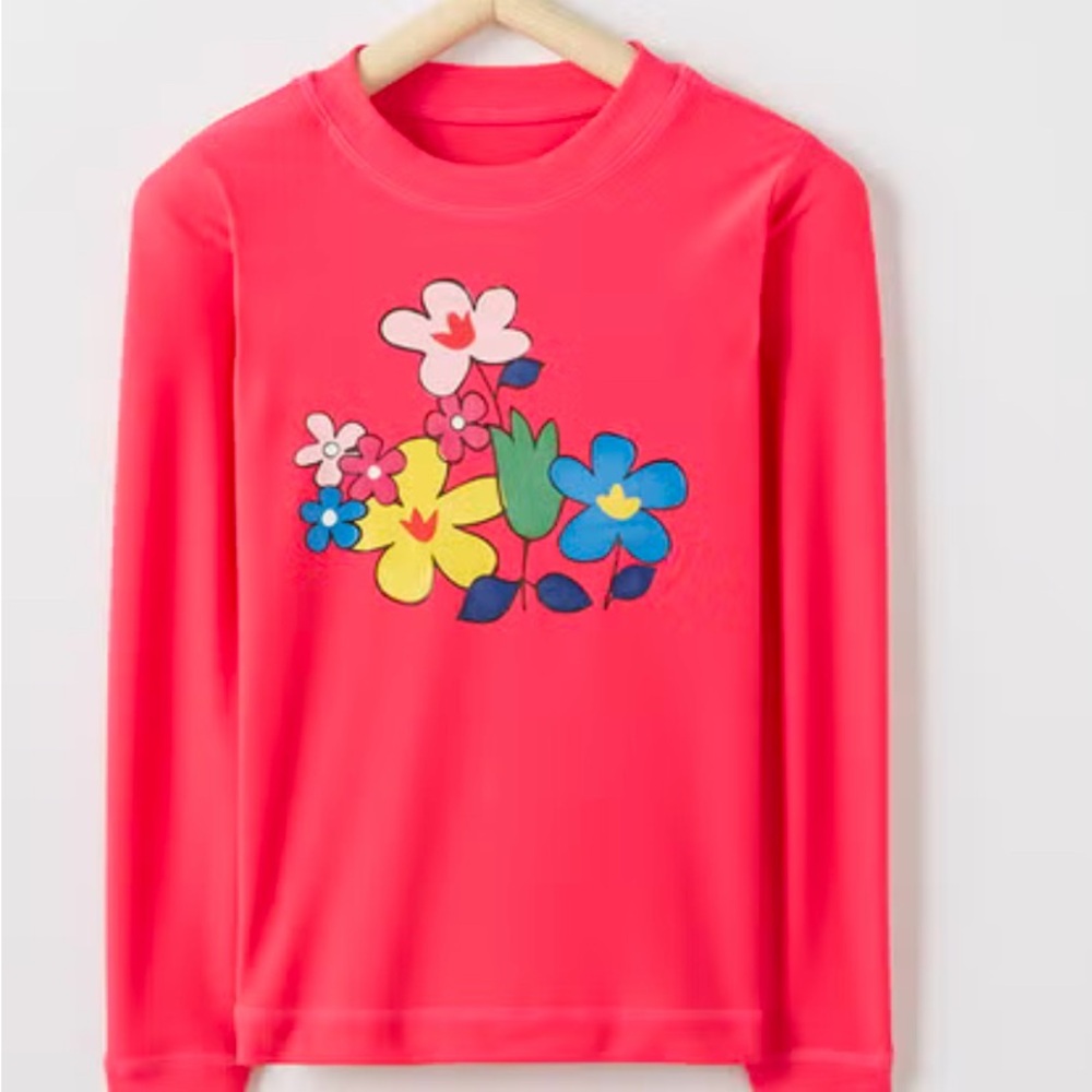 Hanna Andersson Pink and Red Floral Rashguard Swim Shirt